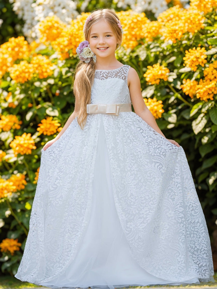 A-line Lace Tulle Floor-length Ivory Dress As Picture