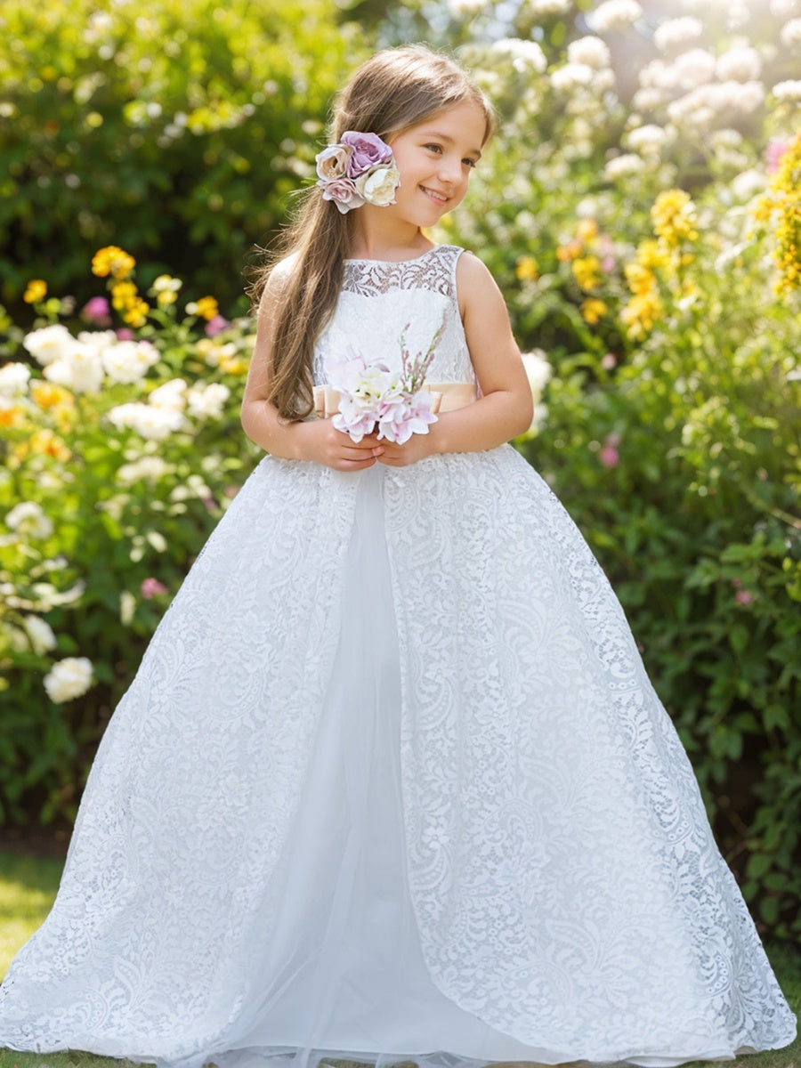 A-line Lace Tulle Floor-length Ivory Dress Black