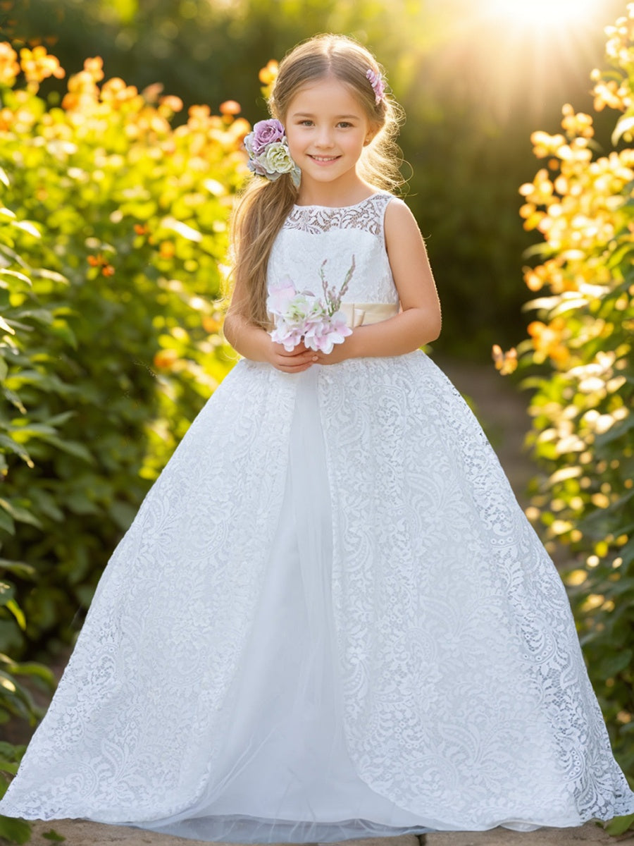 A-line Lace Tulle Floor-length Ivory Dress Champagne