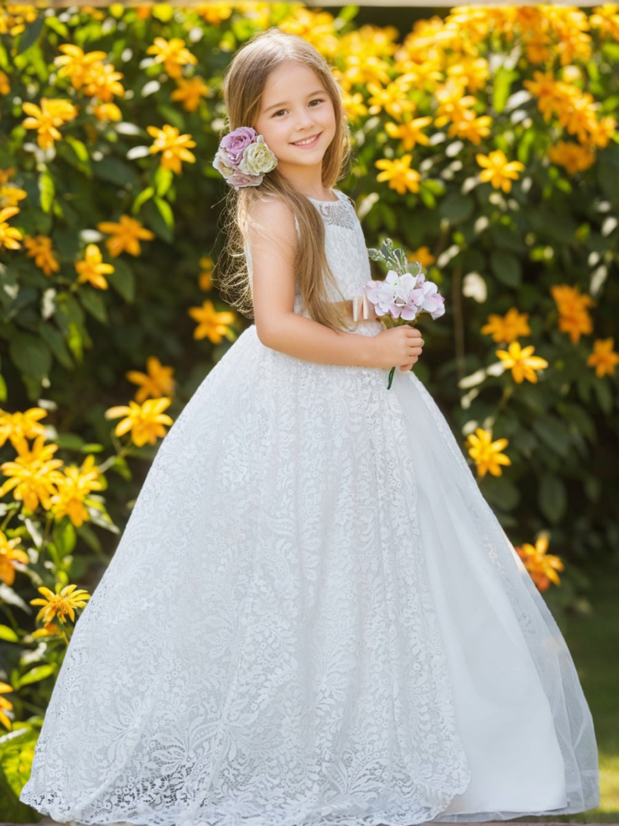 A-line Lace Tulle Floor-length Ivory Dress Ivory