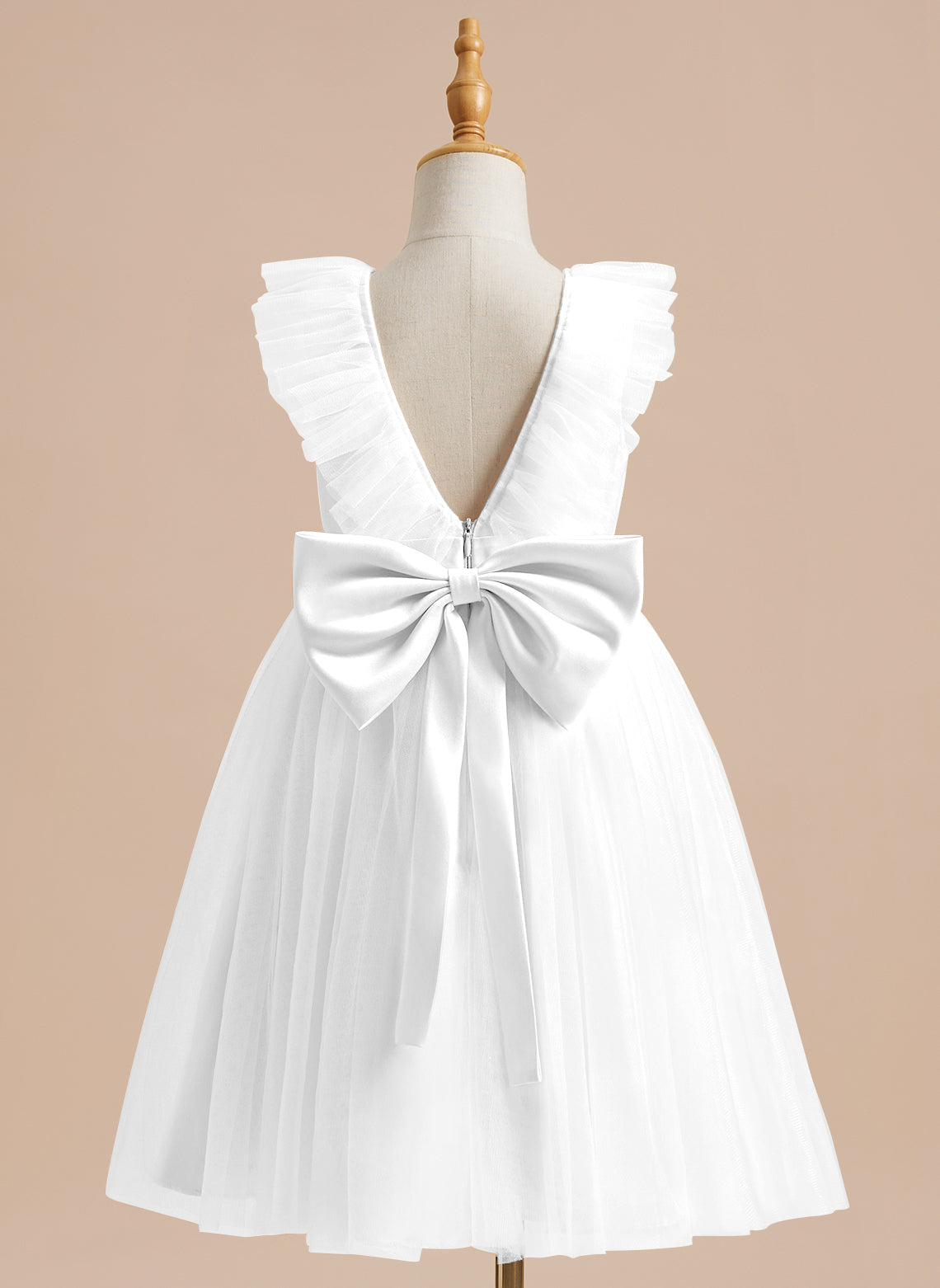 A-line Satin Tulle Knee-length Flower Girl Dress White