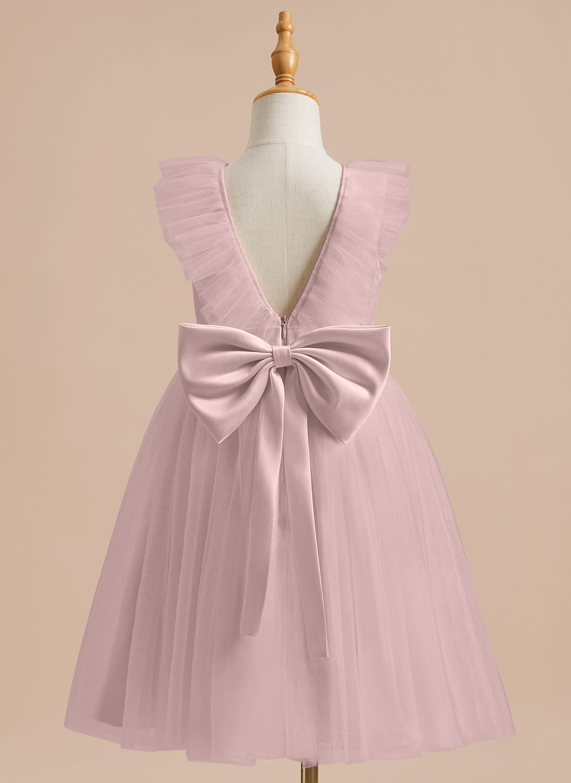 A-line Satin Tulle Knee-length Flower Girl Dress Dusty Rose