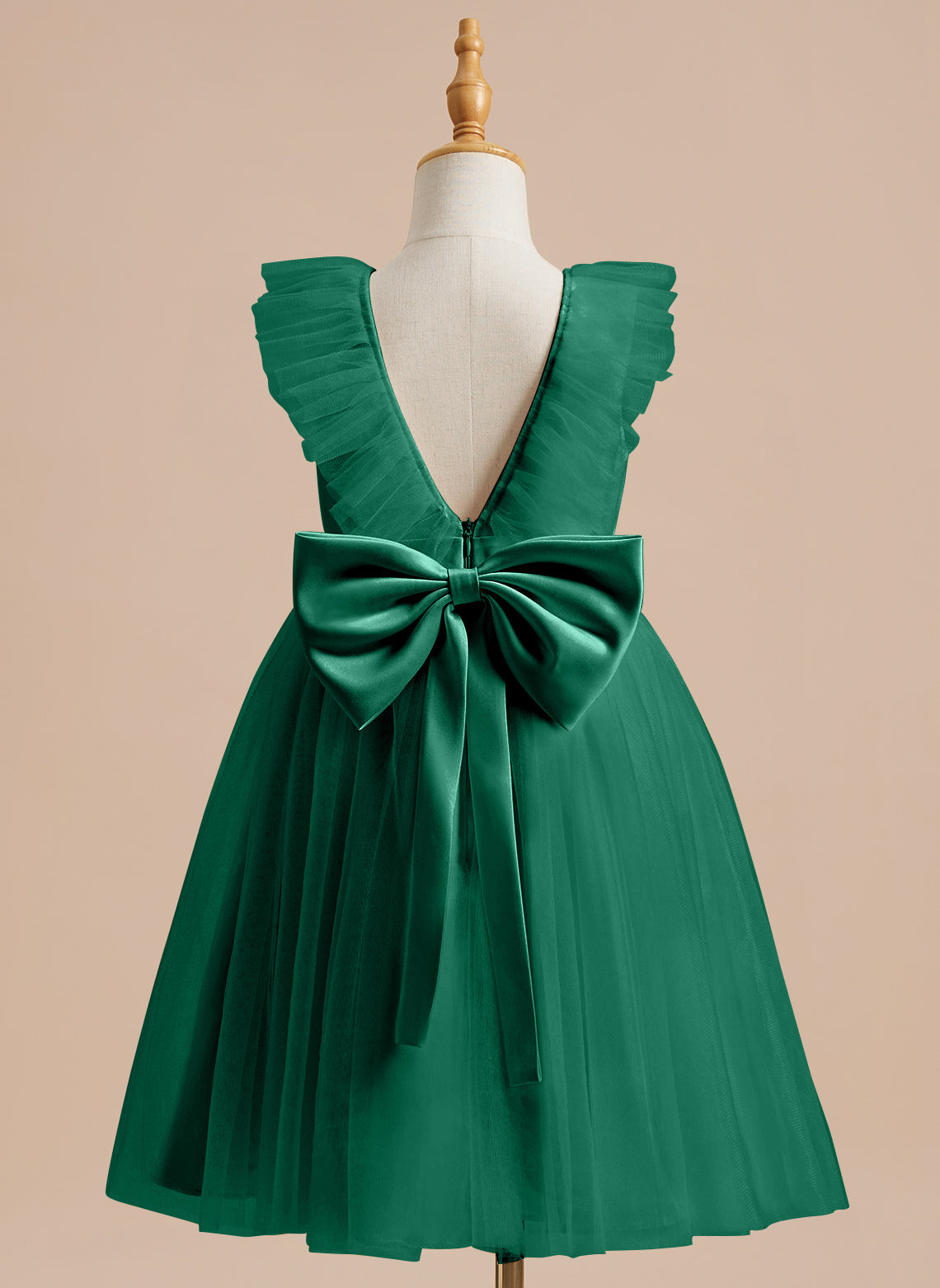 A-line Satin Tulle Knee-length Flower Girl Dress Dark Green