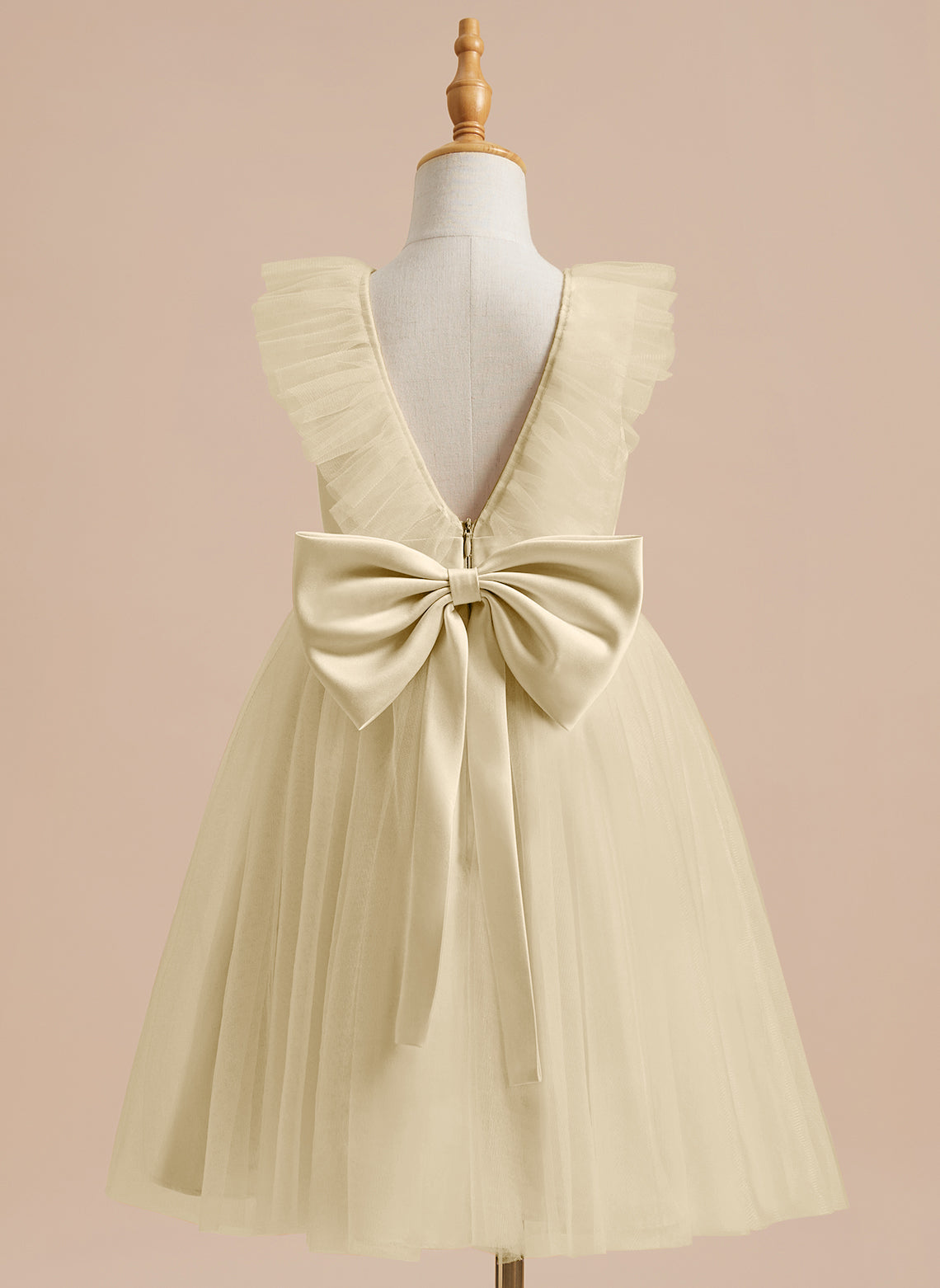 A-line Satin Tulle Knee-length Flower Girl Dress Champagne