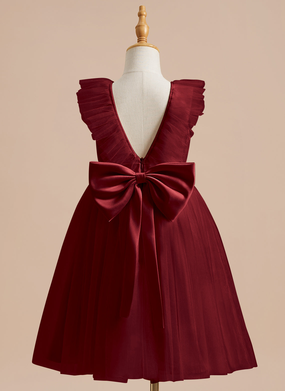 A-line Satin Tulle Knee-length Flower Girl Dress Burgundy