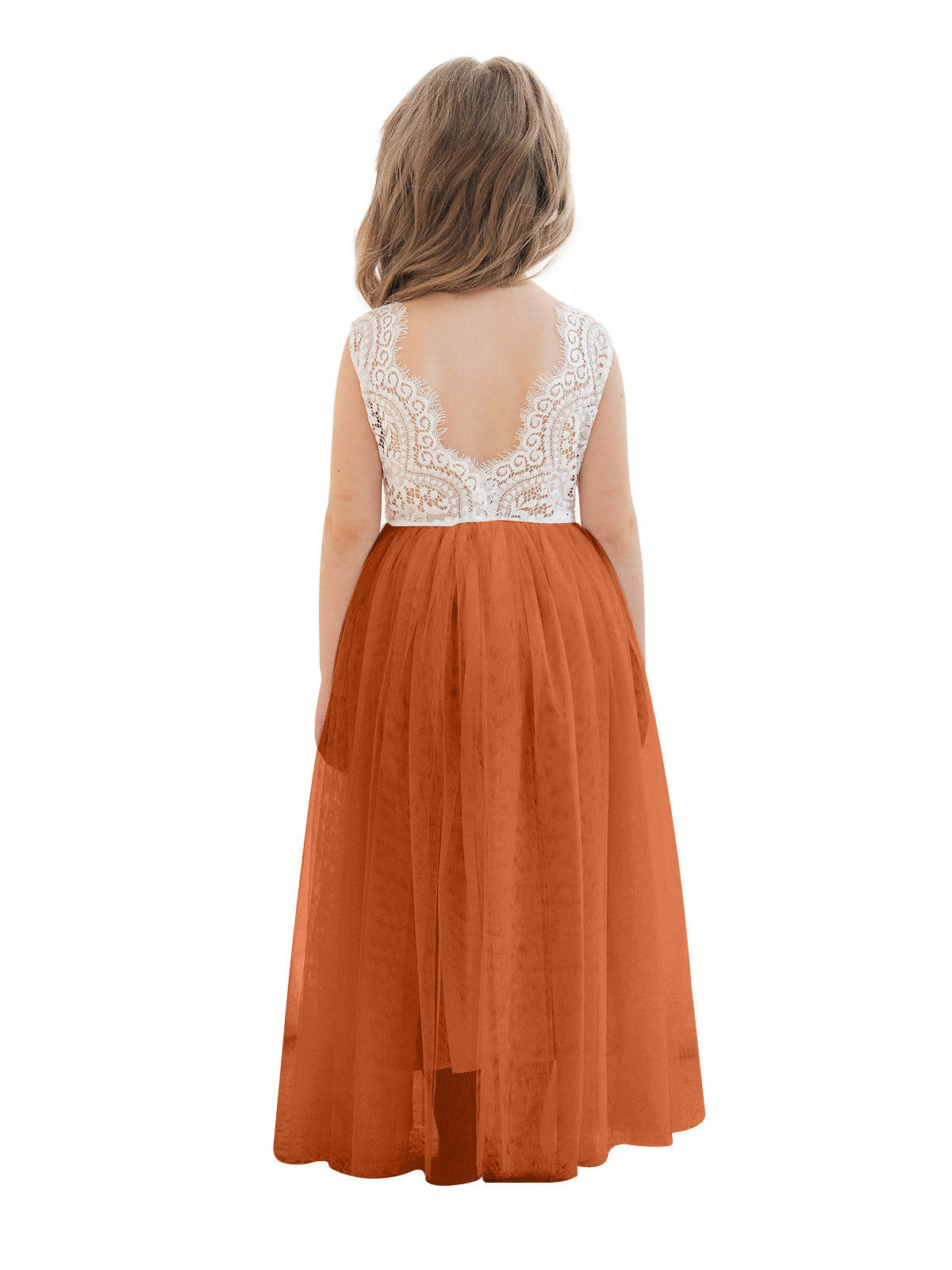 A-line Lace Tulle Ankle-length White Dress Burnt Orange