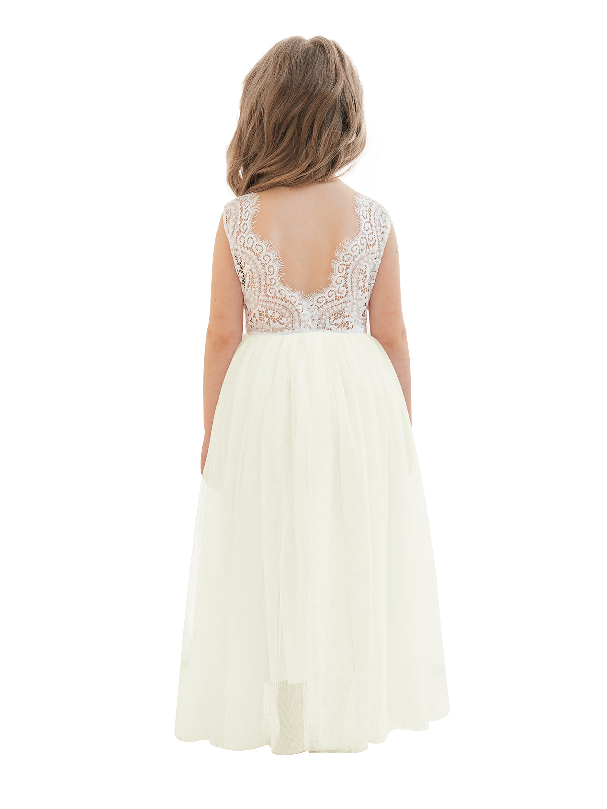 A-line Lace Tulle Ankle-length White Dress Ivory