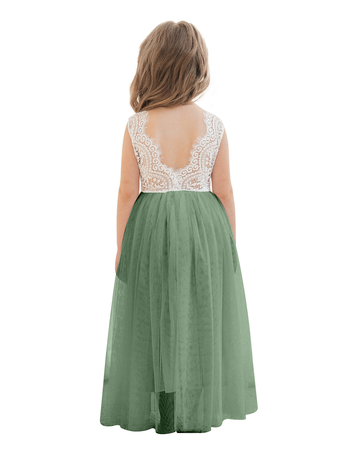 A-line Lace Tulle Ankle-length White Dress Sage