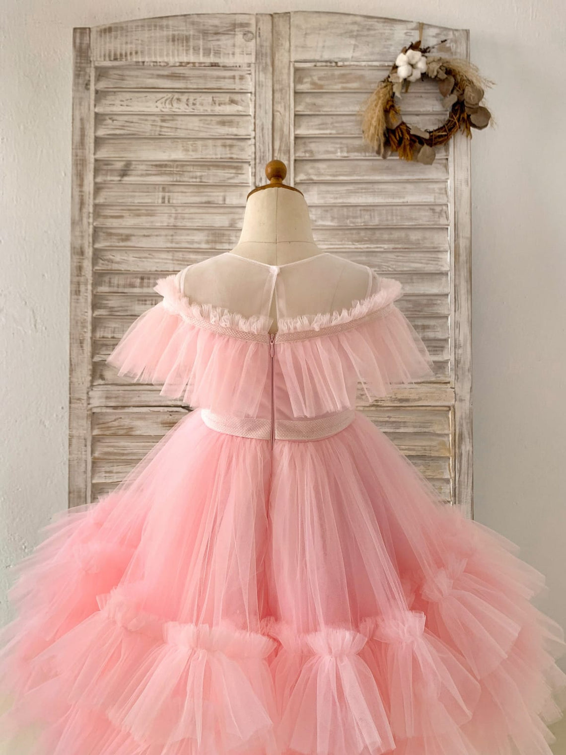 Tulle Knee-length Pink Girl's Party Dress