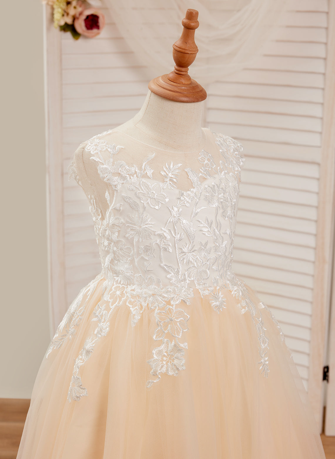 A-line Lace Tulle Floor-length Pink Dress Ivory