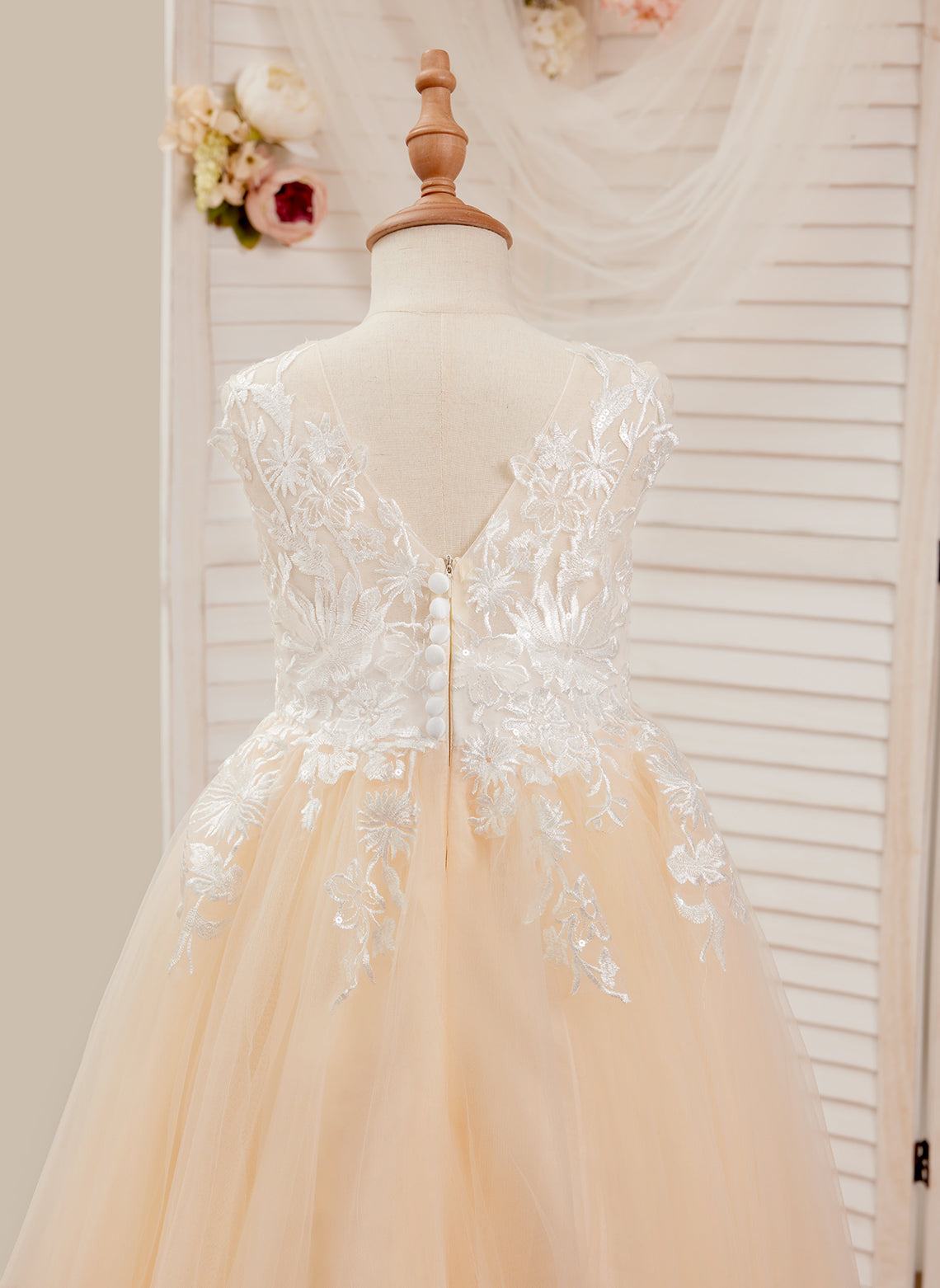 A-line Lace Tulle Floor-length Pink Dress Pearl Pink