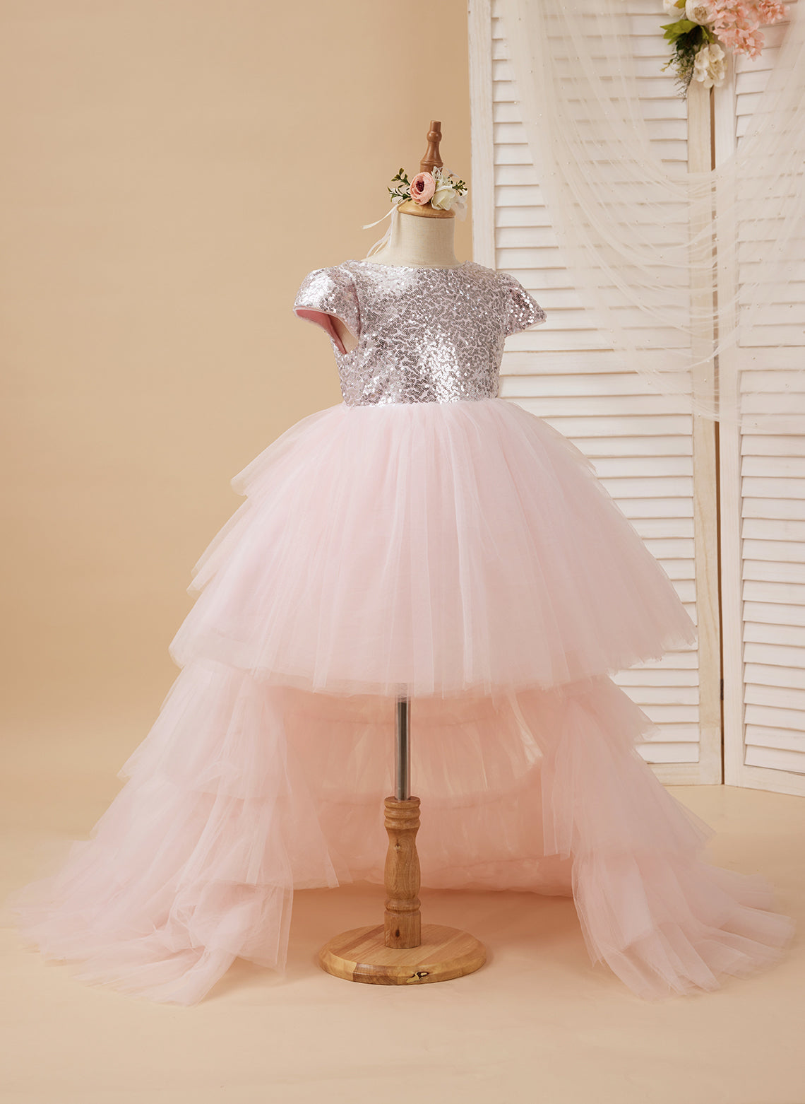 Ball-Gown/Princess Tulle Pink Birthday Flower Girl Dress As Picture