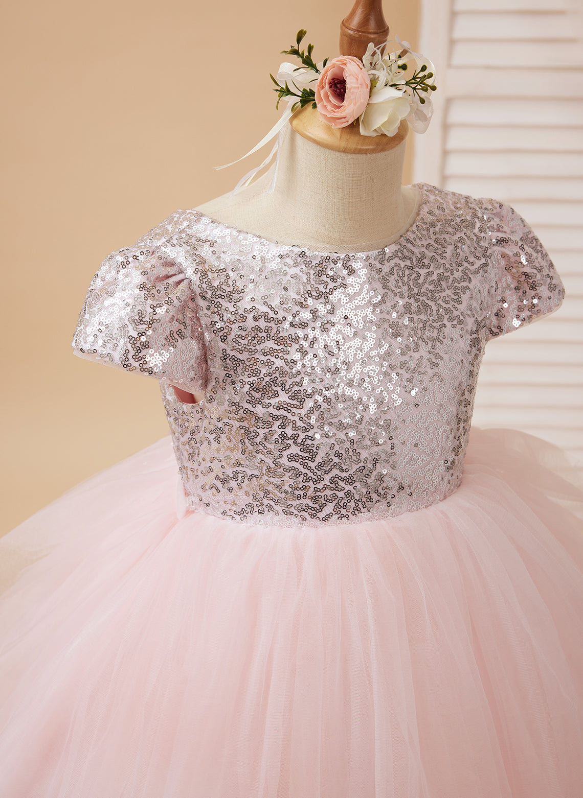 Ball-Gown/Princess Tulle Pink Birthday Flower Girl Dress White