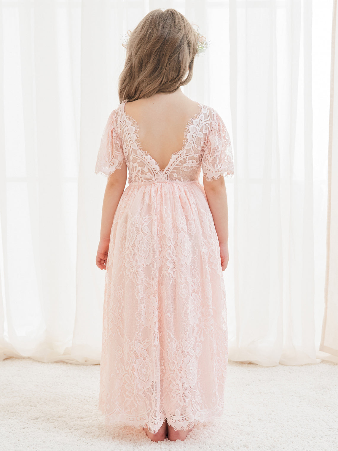 A-line Lace Ankle-length Ivory Boho Flower Girl Dress