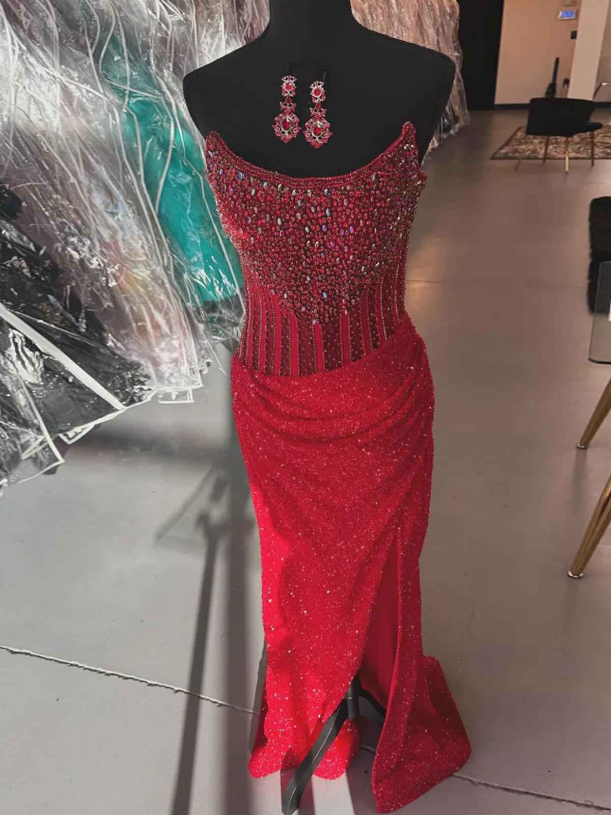 Gorgeous Sparkly Strapless Long Mermaid Prom Dress with Slit-LLELLA