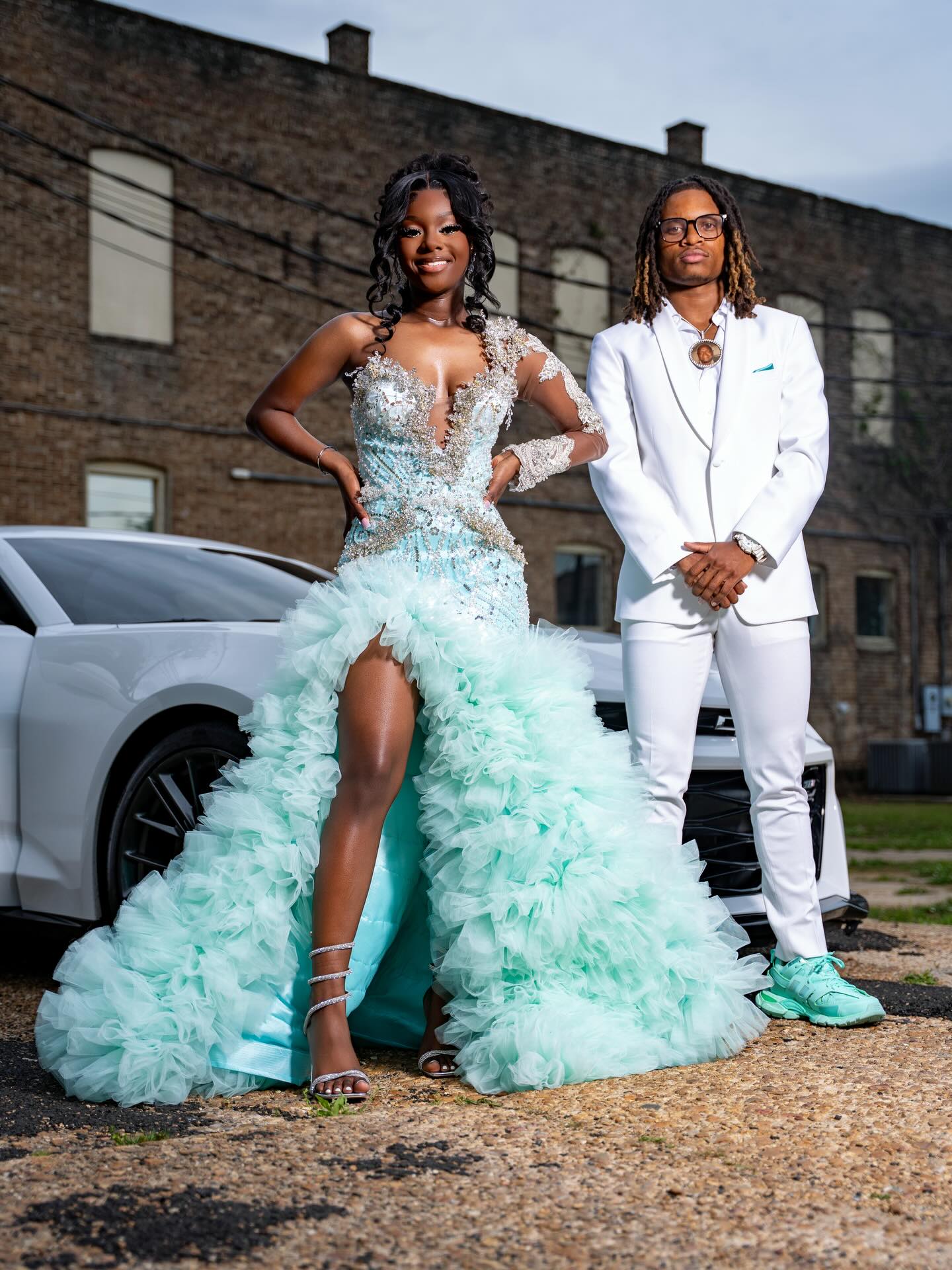 Mint Green Strapless Crystal Beaded Hi-Lo Prom Dress with One-Sleeve Detail & Ruffled Tulle Skirt