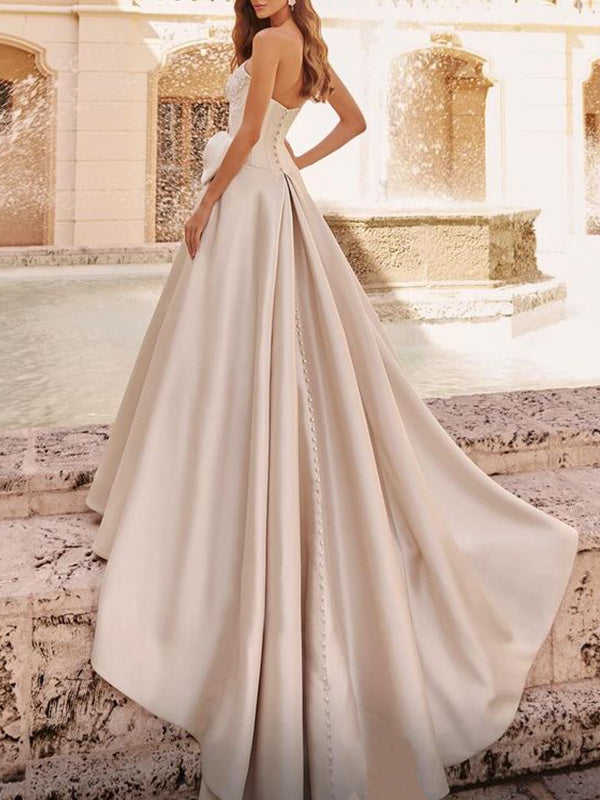 A-Line/Princess Sweetheart Court Train  Sleeveless Wedding Dresses With Bow(s) Black