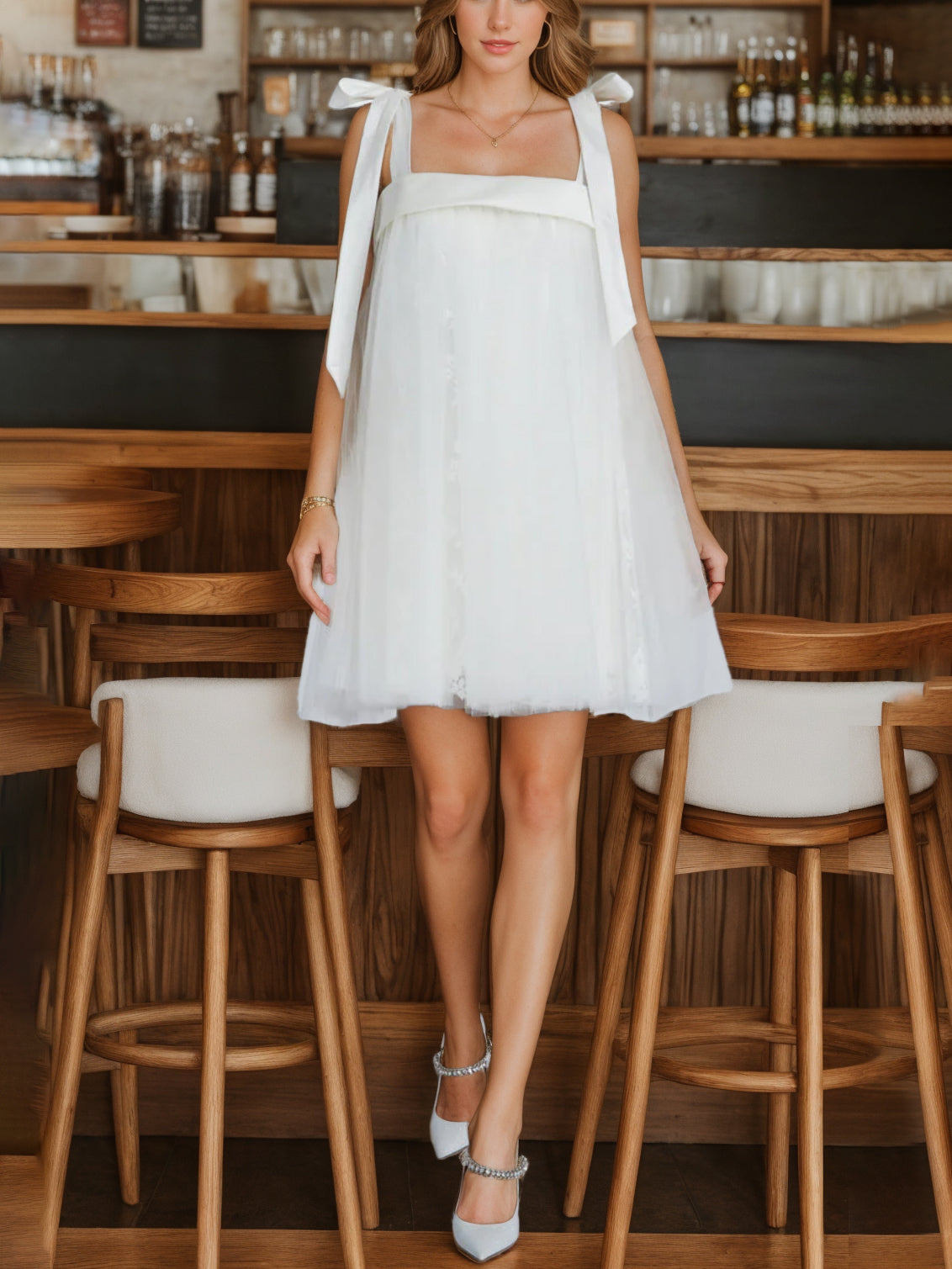 A-Line/Princess Off-the-Shoulder Sleeveless Mini Wedding Dress With Lace Ivory