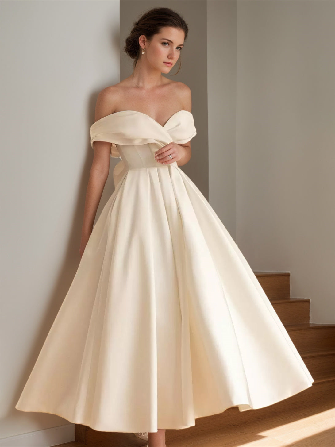 A-Line/Princess Sweetheart Sleeveless Ankle-Length Wedding Dress With Bowknot White