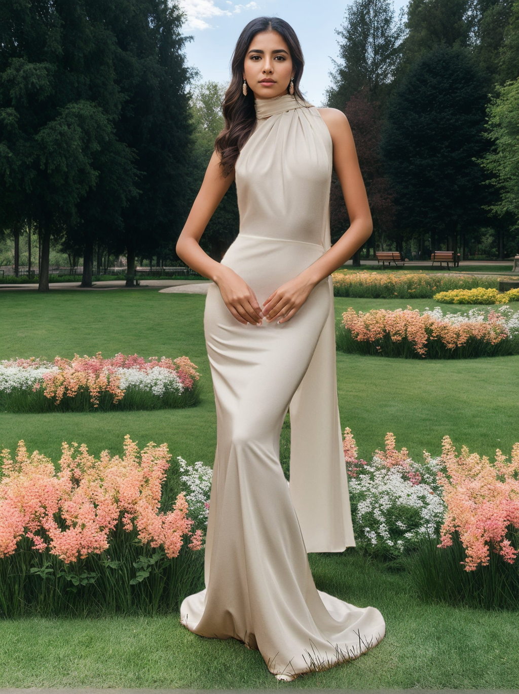 Trumpet/Mermaid High Single Shoulder Neck Sleeveless Floor-length Wedding Dress with Ruffles White