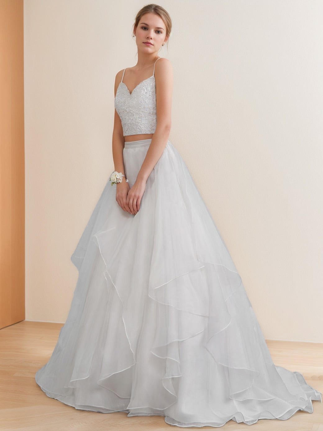 Floor-Length Long Wedding Dresses with Lace Pink