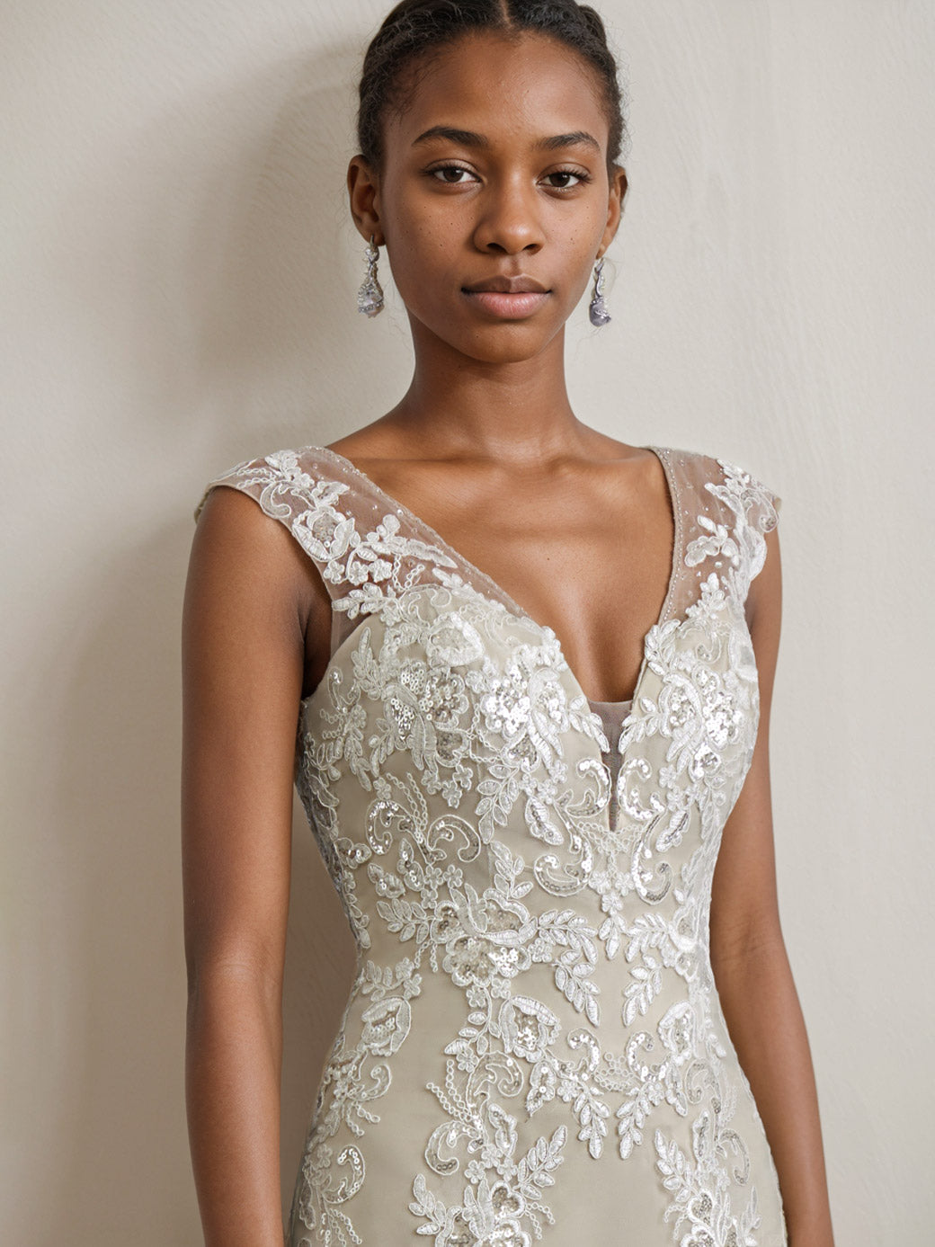 A-Line/Princess V-Neck Sleeveless Floor-Length Wedding Dress With Beading Champagne