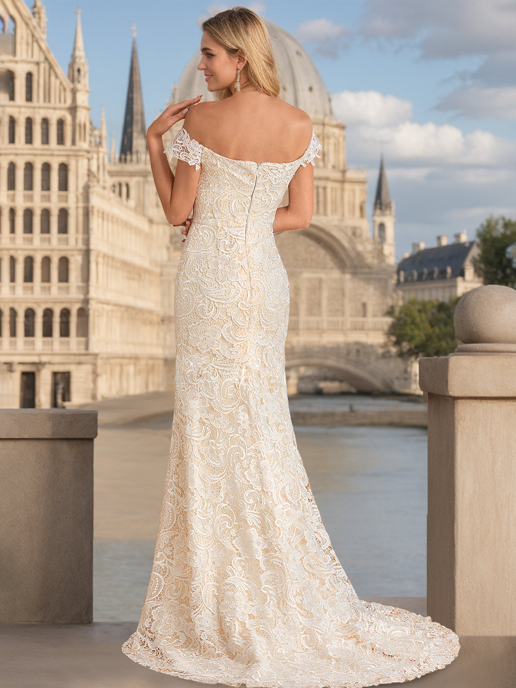 Trumpet/Mermaid Sweetheart Off-the-Shoulder Floor-Length Wedding Dresses with Appliques White