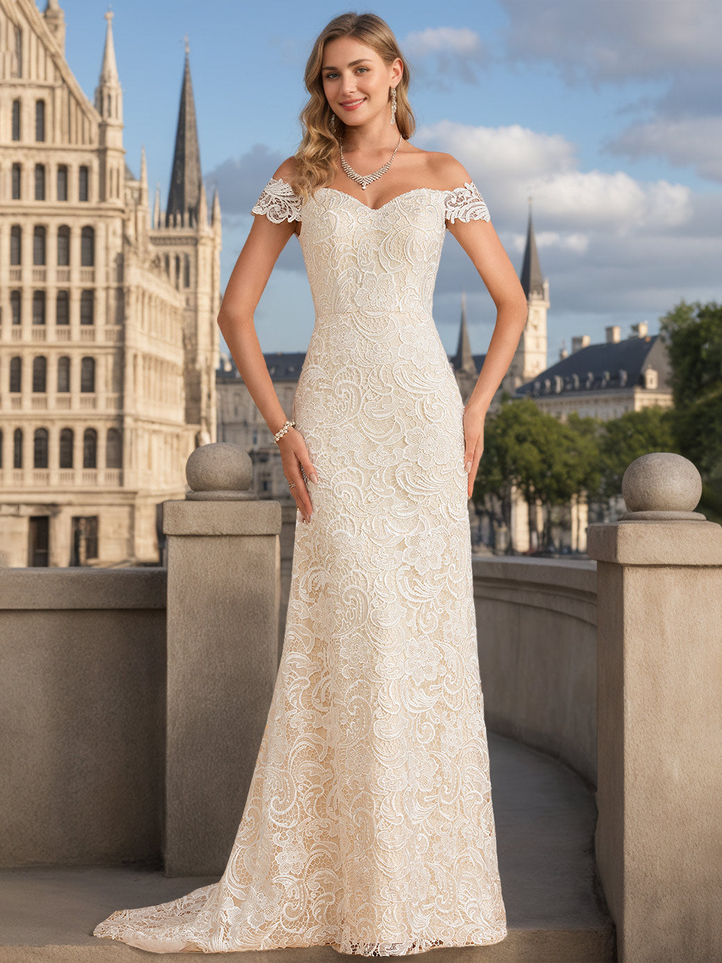 Trumpet/Mermaid Sweetheart Off-the-Shoulder Floor-Length Wedding Dresses with Appliques Ivory
