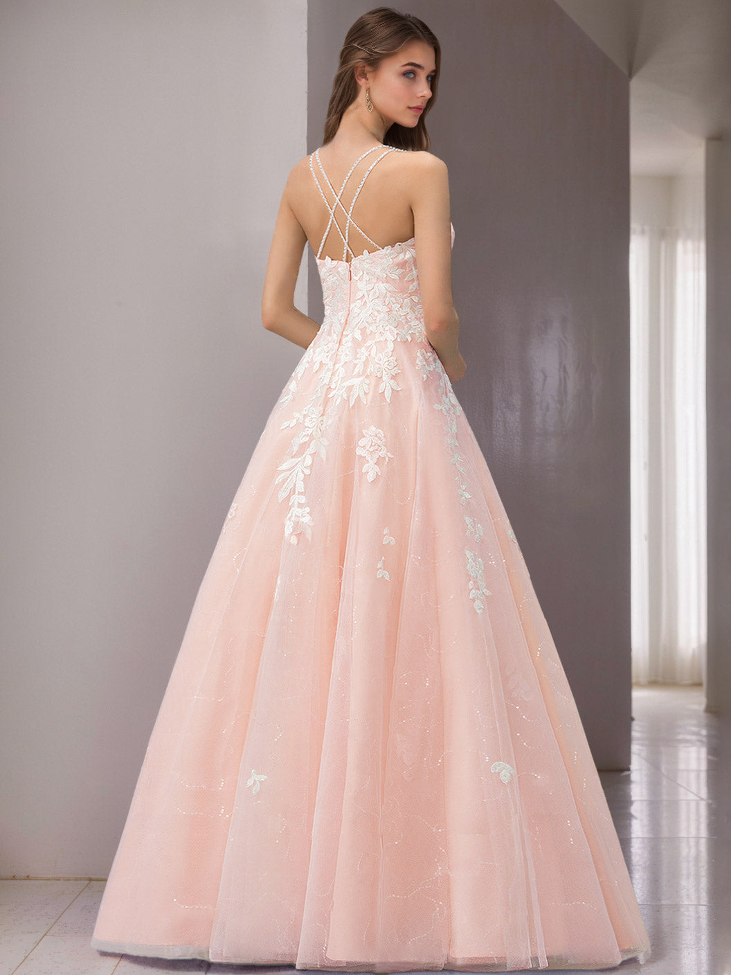 A-Line/Princess Spaghetti Straps Sleeveless Floor-Length Wedding Dress with Appliques & Lace White