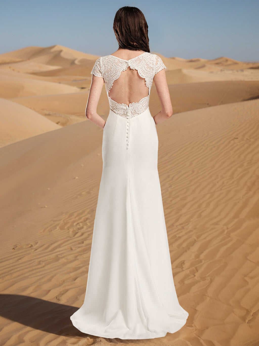 A-Line/Princess V-Neck Short Sleeves Floor-length Wedding Dress Ivory