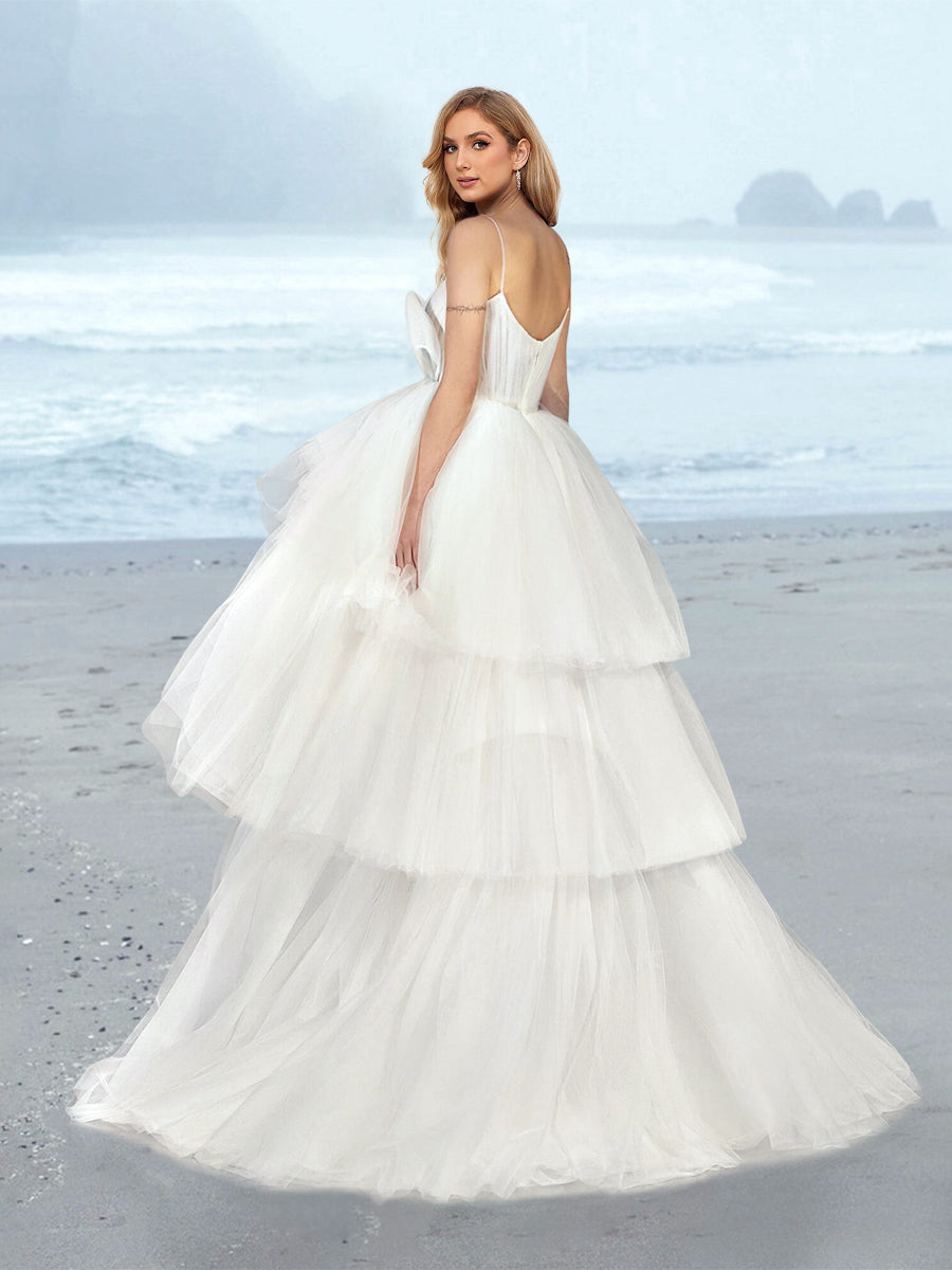 A-Line/Princess V-Neck Floor-Length Wedding Dress White