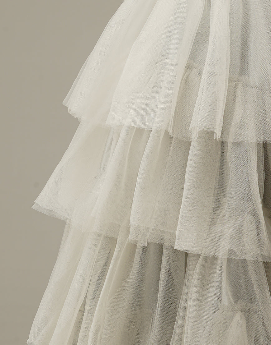 Light Grey Tiered Tulle Princess Prom Dress-LLELLA