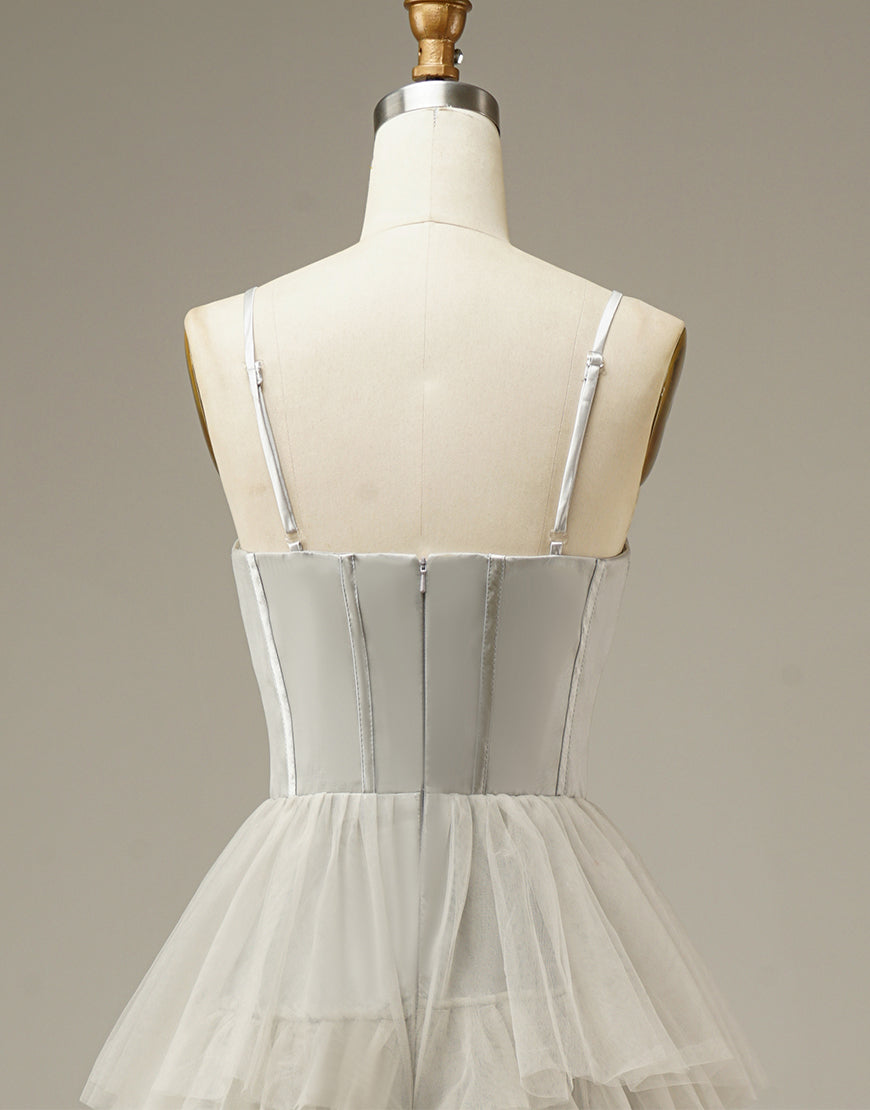 Light Grey Tiered Tulle Princess Prom Dress-LLELLA