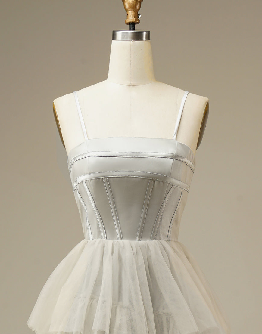 Light Grey Tiered Tulle Princess Prom Dress-LLELLA