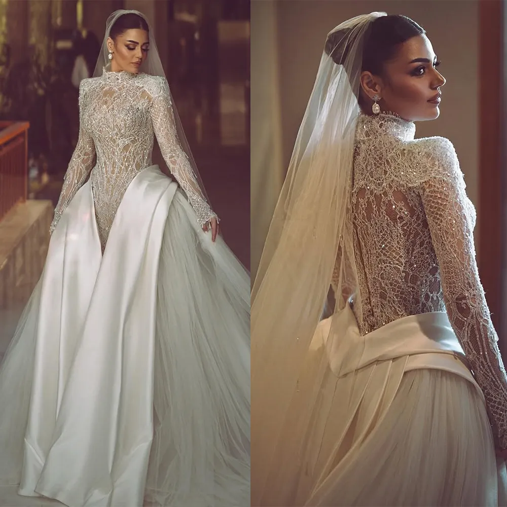 Luxury Custom Made Beading Lace Appliques Wide Strap Open Back Mermaid Wedding Dress