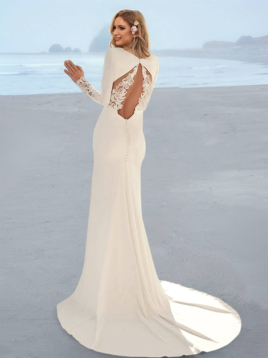 Trumpet/Mermaid V-Neck Wedding Dress with Applique White