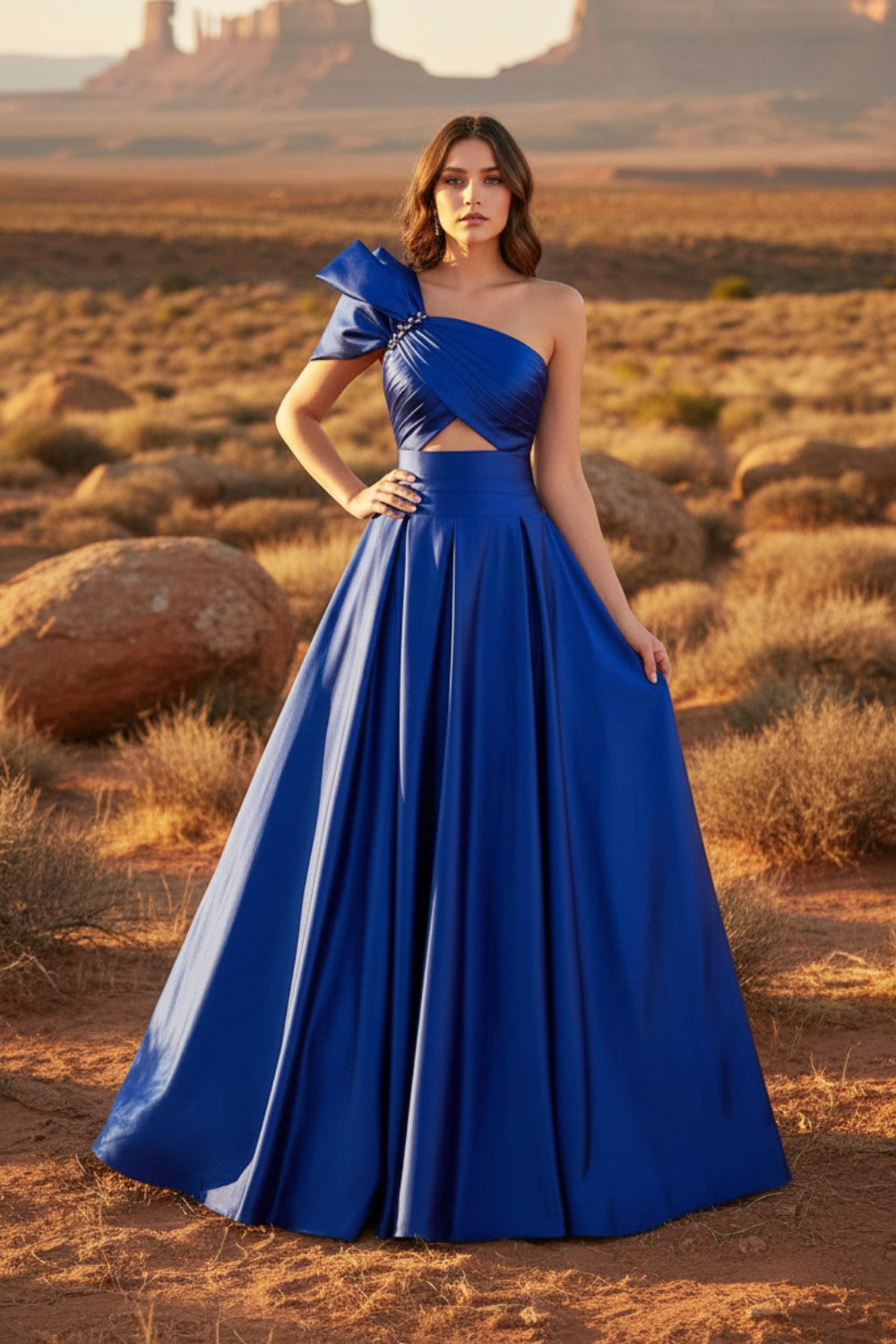 Satin Strapless Prom Dress with Cut-out-LLELLA