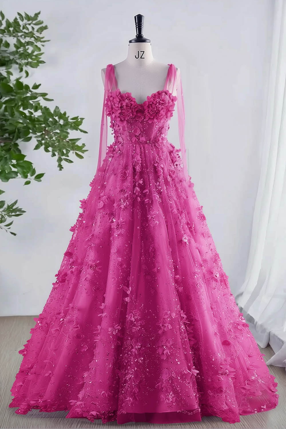 Shiny Lilac Prom Dress with Flowers-LLELLA