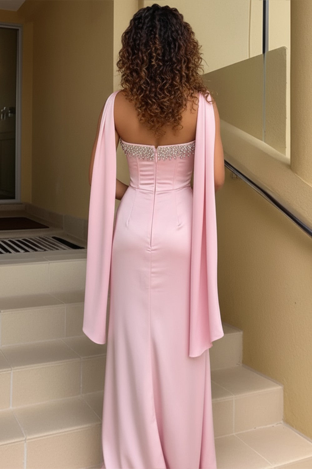 Mermaid Pink Strapless Long Prom Dress-LLELLA