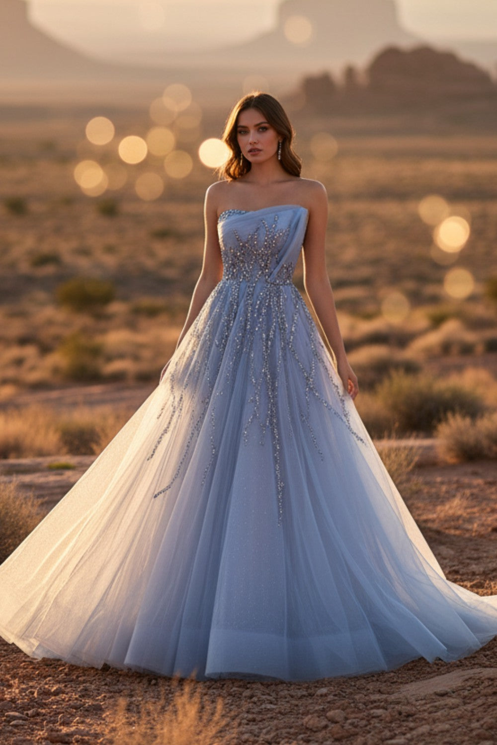 Strapless Light Blue Prom Dress with Sequin-LLELLA