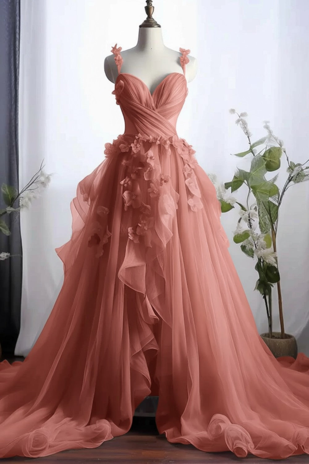 Cute Tulle Lilac Prom Dress with Flowers-LLELLA