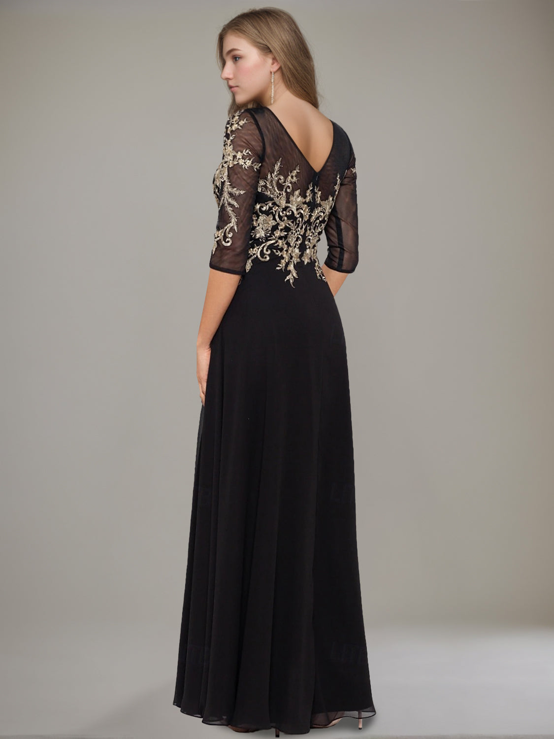 Floor-length A-line Princess Gown with Jewel Neckline and Lace Ruffle Details-LLELLA