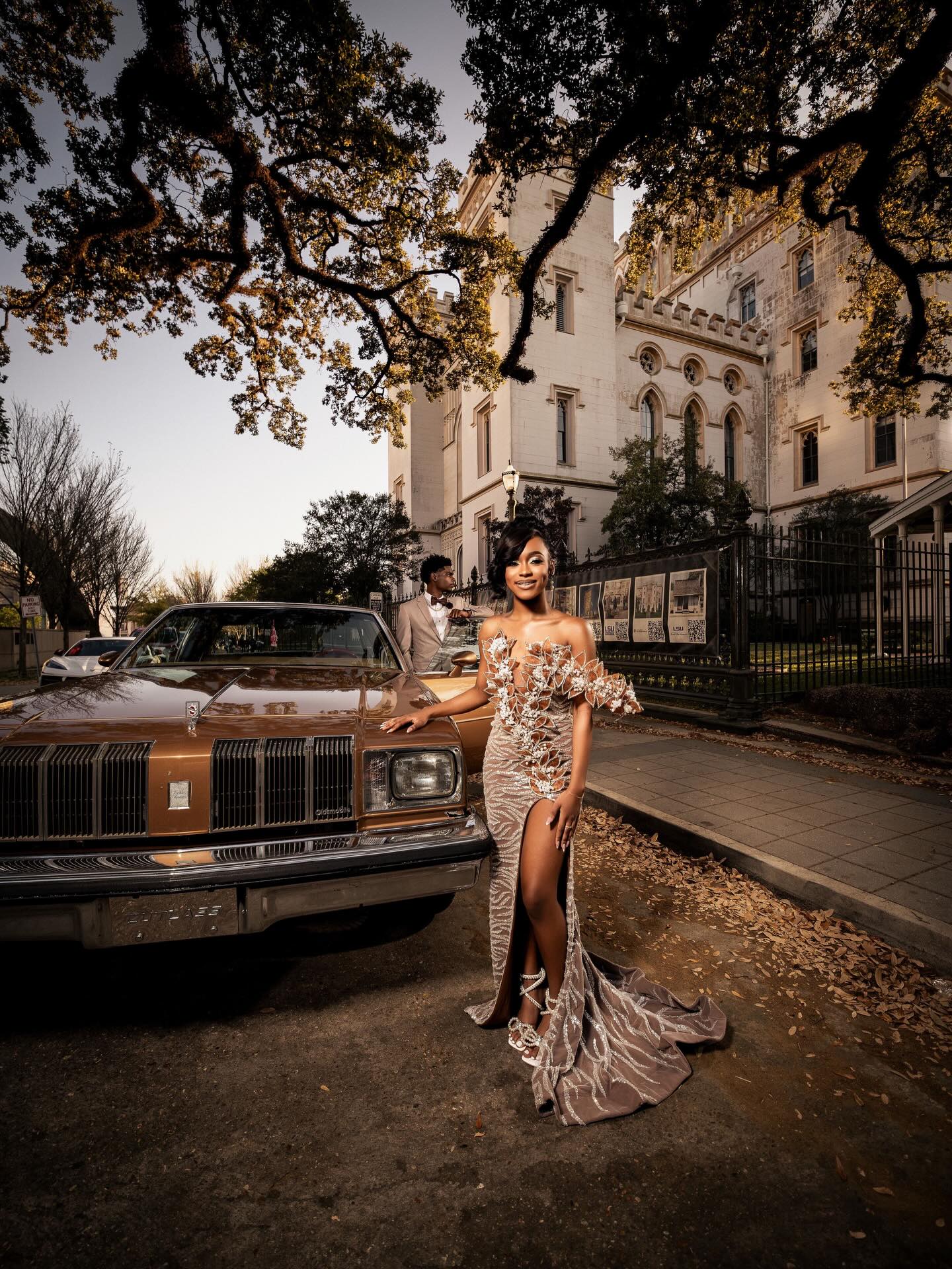 Champagne Gold 3D Floral Petal Off-Shoulder Zebra Sequin Sheer Illusion High Slit Mermaid Prom Dress