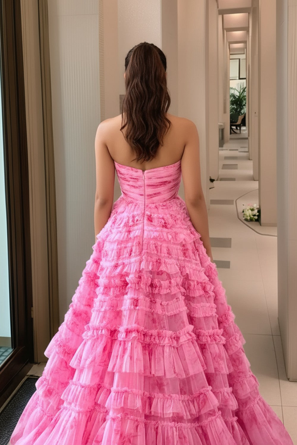 A line Sweetheart Pink Long Prom Dress-LLELLA