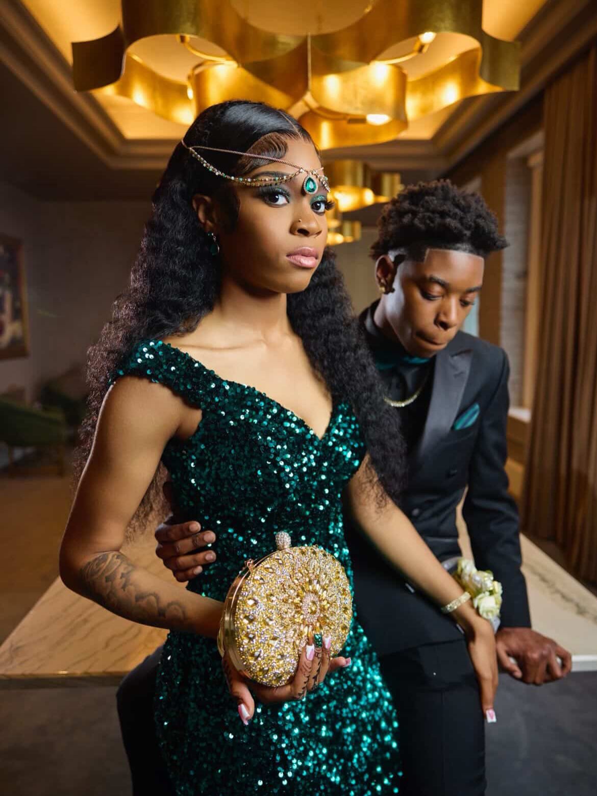 Emerald Green Off-Shoulder Sequin Beaded Mermaid Prom Dress | BK4749