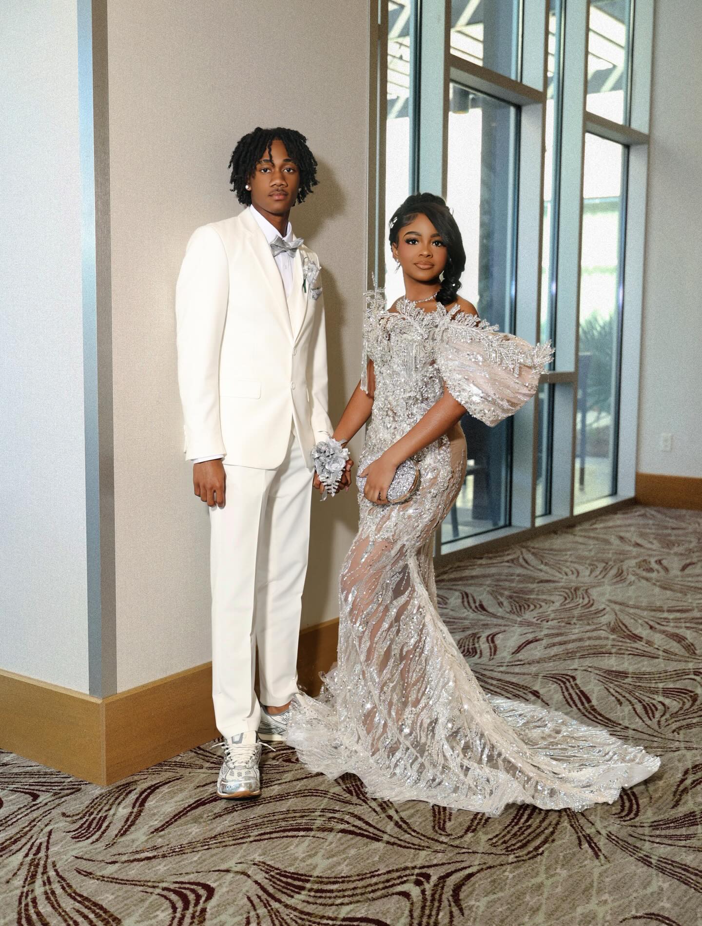 Keep It Classy – Silver Grey Illusion Sequin Lace Mermaid Prom Dress with 3D Crystal Shoulders