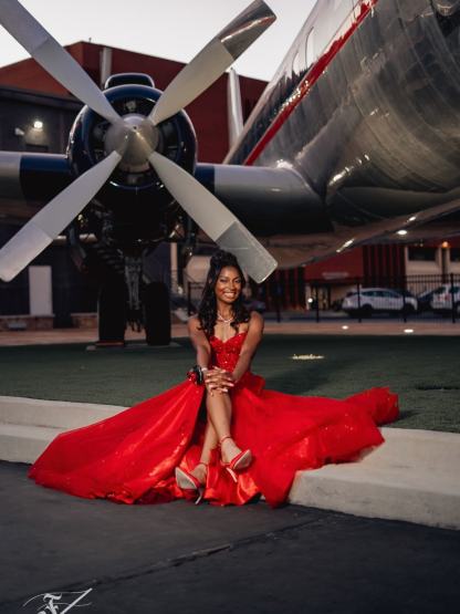 Red Sequin Beaded Strapless A-Line Prom Dress with 3D Floral Appliqué & High Slit