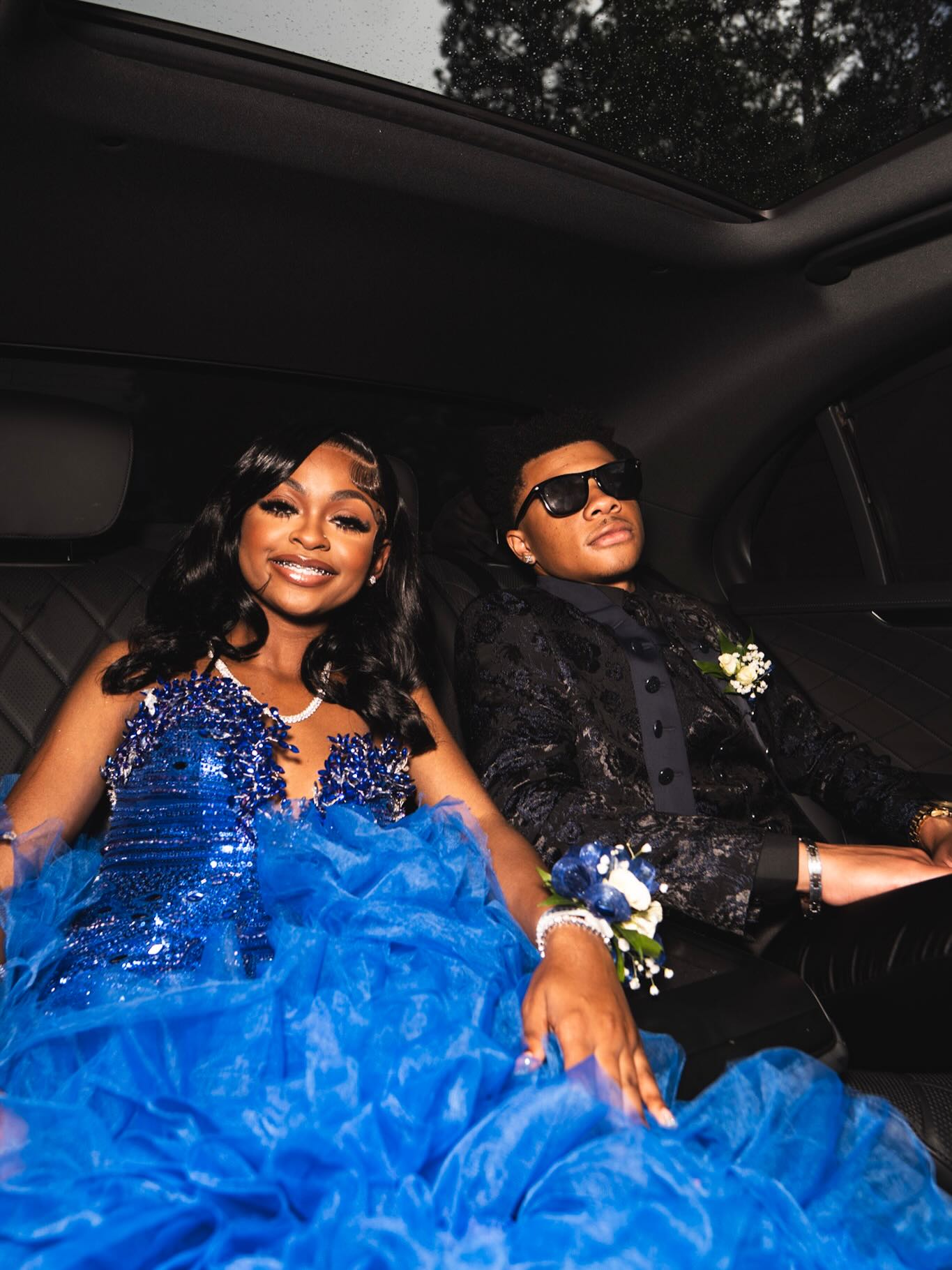 Royal Blue Crystal Beaded Strapless Mermaid Prom Dress with 3D Floral Appliqué & Ruffle Skirt