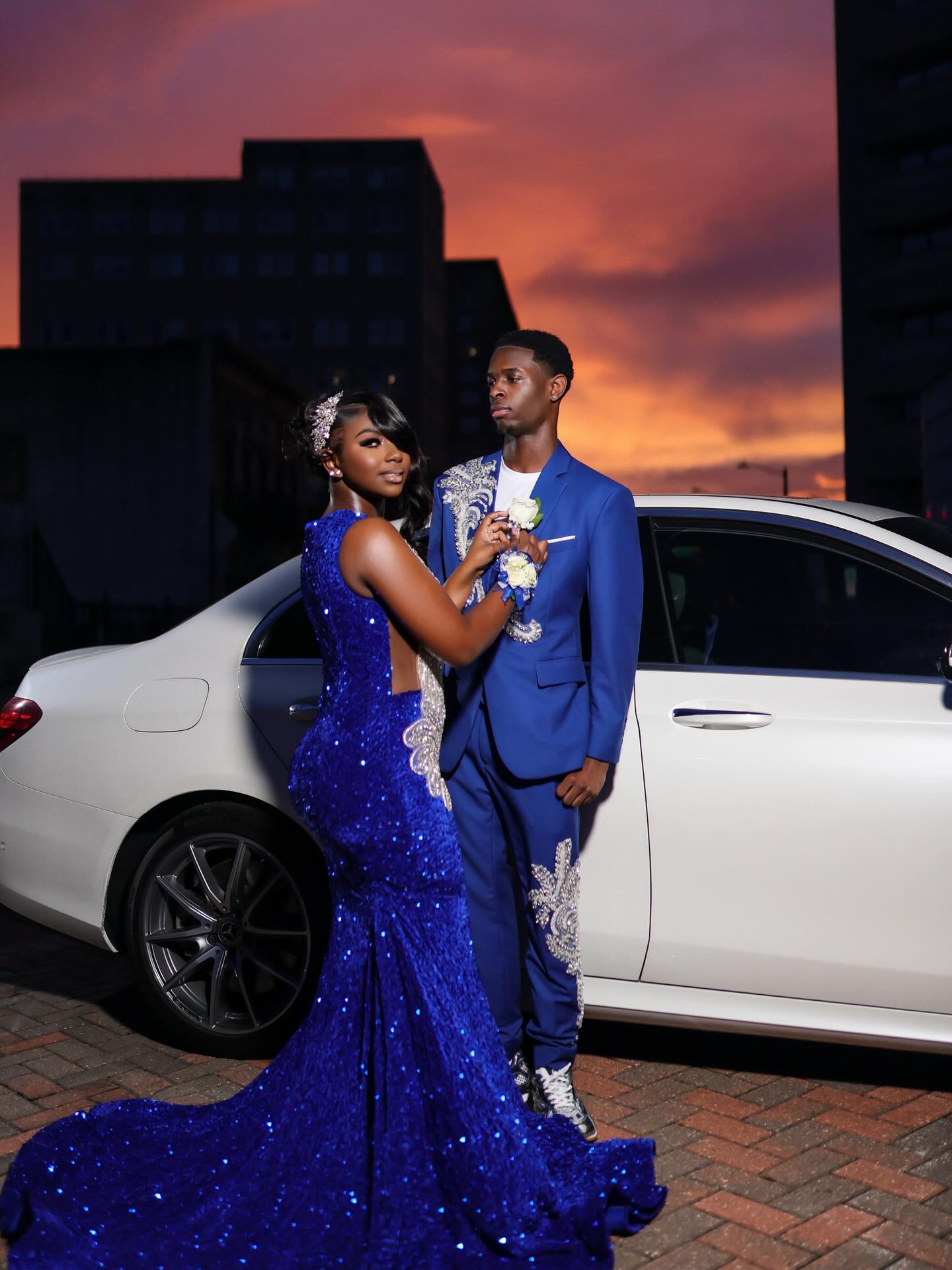Royal Blue Sequin Beaded Mermaid Prom Dress with Sheer Bodice & Crystal Embellishments