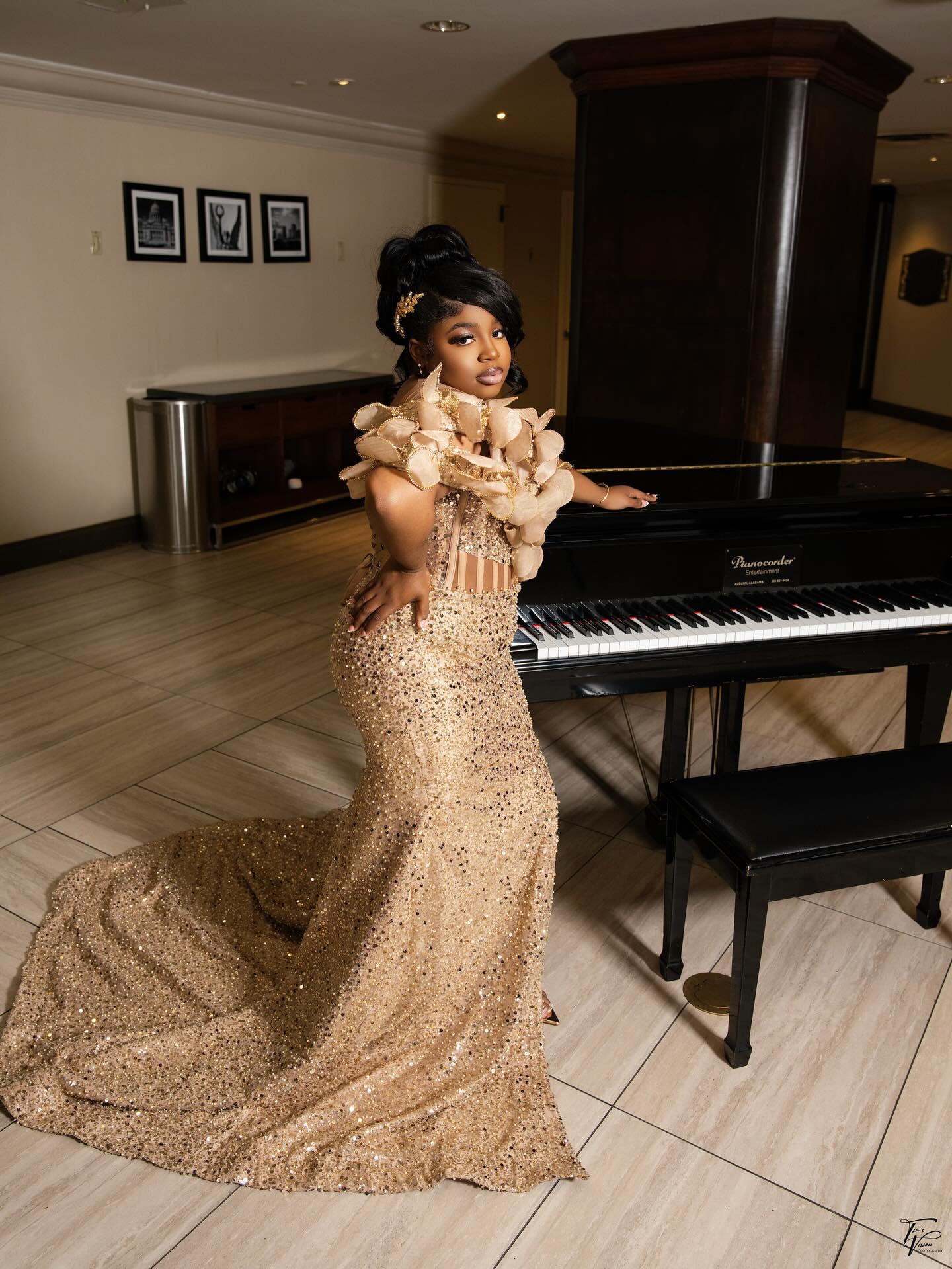 Champagne Gold 3D Sculptural Petal Off-Shoulder Sequin Mermaid Prom Dress-LLELLA
